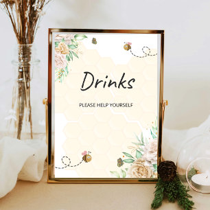 Watercolor bee Drinks help yourself Poster