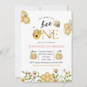 Watercolor Bee First Birthday Invitation