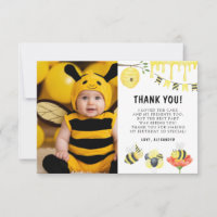 Watercolor Bee First Birthday Party Thank You Card
