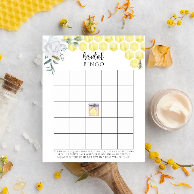 Watercolor bee floral bridal shower bingo game (Creator Uploaded)