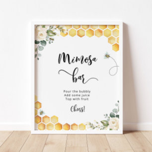 Watercolor bee floral Mimosa bar Poster