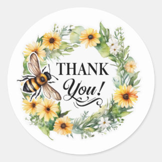 Watercolor Bee Floral Small Business Thank You Classic Round Sticker