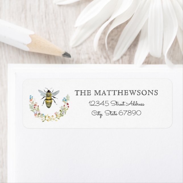 Watercolor Bee Floral Wreath Address (Insitu)