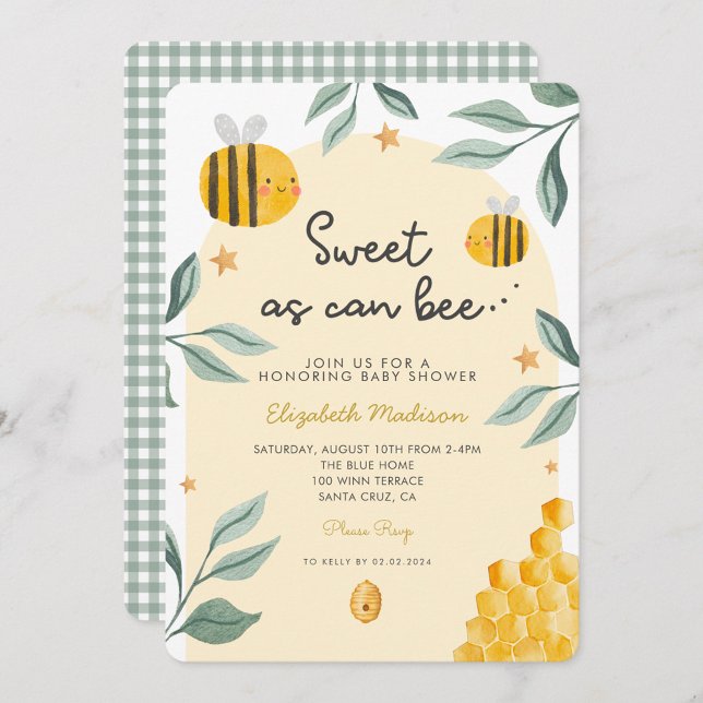 Watercolor Bee Honey Sweet  Baby Shower Invitation (Creator Uploaded)