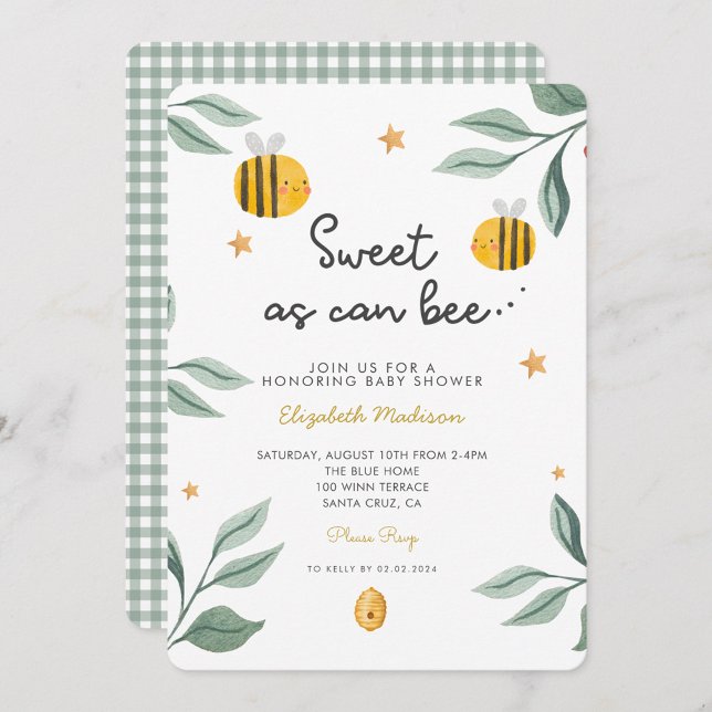 Watercolor Bee Honey Sweet  Baby Shower Invitation (Creator Uploaded)