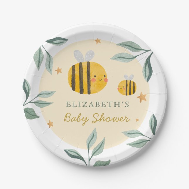 Watercolor Bee Honey Sweet  Baby Shower Paper Plate (Front)