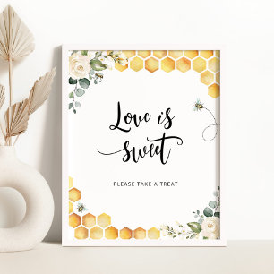 Watercolor bee honeycombs Love is sweet Poster