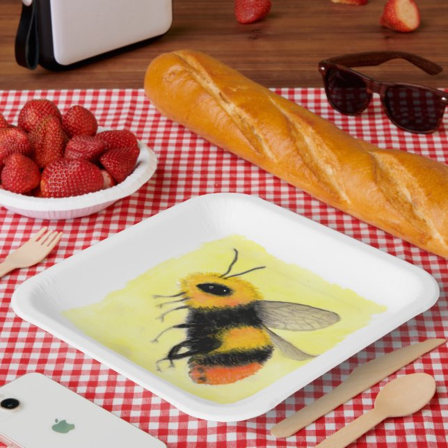 Watercolor Bee  Paper Plate (Picnic)