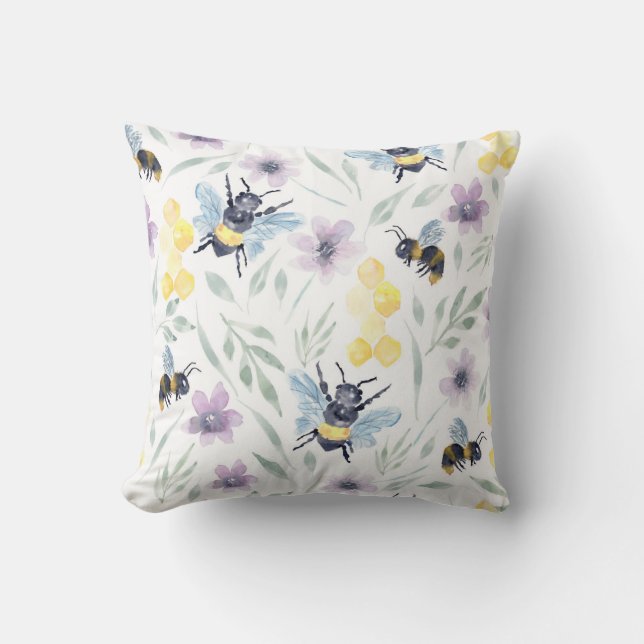 Watercolor Bee Pattern Cushion (Front)