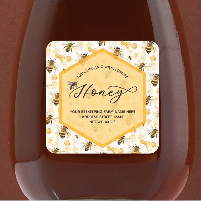Watercolor Bee pattern Honey Jar Labels  (Creator Uploaded)