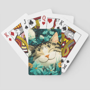 Watercolor Bee Sleeping Cat Flower Garden Playing Cards