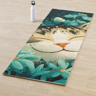 Watercolor Bee Sleeping Cat Flower Garden Yoga Mat