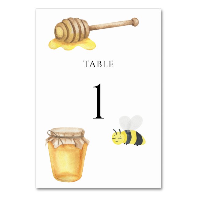 Watercolor bee - wedding table number (Front)