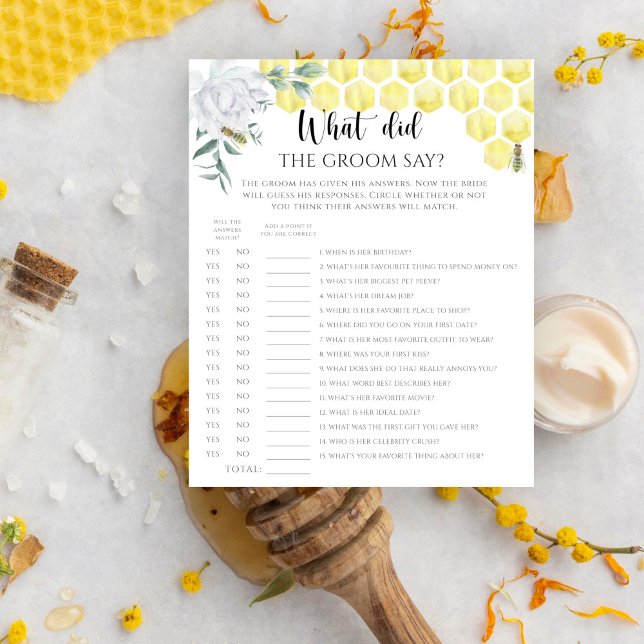 Watercolor bee, What did the groom say bridal game (Creator Uploaded)