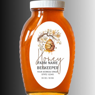 Watercolor Beehive 32 oz Queenline Honey Jar Label
