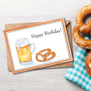 Watercolor Beer & Pretzel Happy Birthday Card