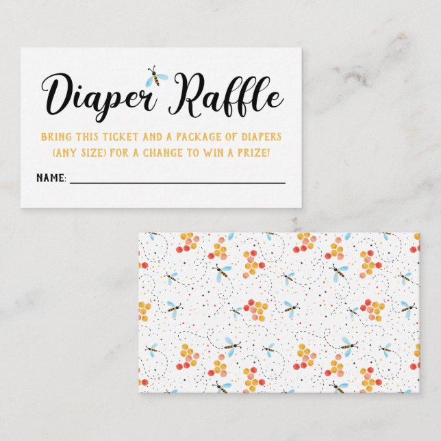 Watercolor Bee's Diaper Raffle Tickets Enclosure Card (Front/Back)