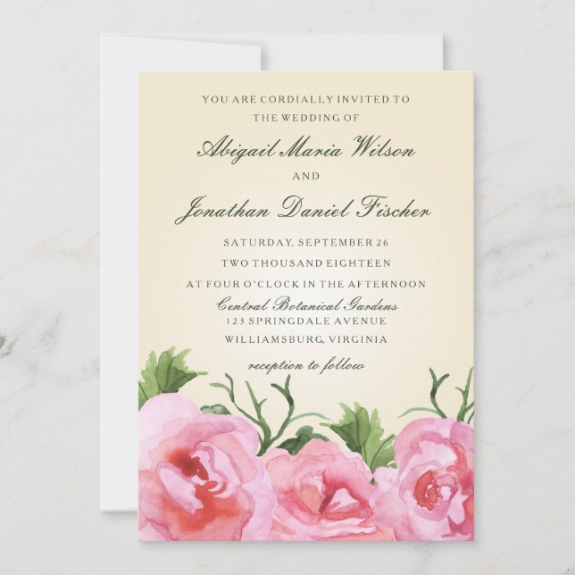 Watercolor Begonias Floral Wedding Invitation (Front)