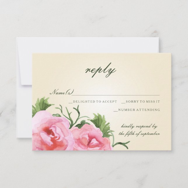 Watercolor Begonias Floral Wedding RSVP Card (Front)