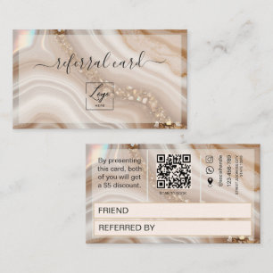 Watercolor Beige and gold Qr Code Referral Card