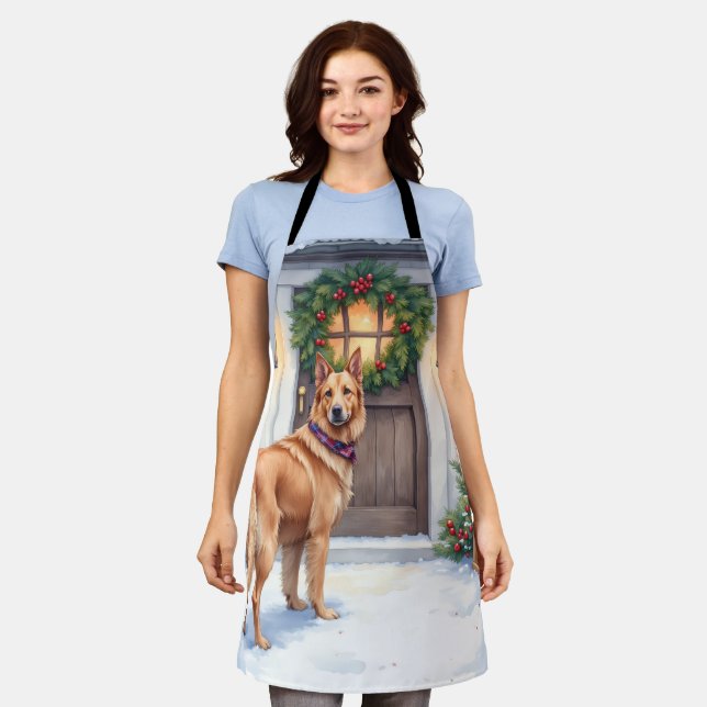 Watercolor Belgian Laekenois Farmhouse Christmas Apron (Worn)