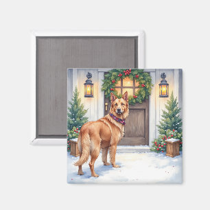 Watercolor Belgian Laekenois Farmhouse Christmas Magnet