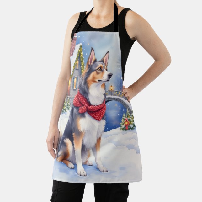 Watercolor Belgian Sheepdog Winter Christmas Apron (Insitu)