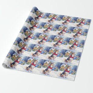 Watercolor Belgian Sheepdog Winter Christmas Wrapping Paper
