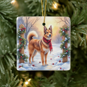 Watercolor Belgian Tervuren Garland Christmas Ceramic Ornament