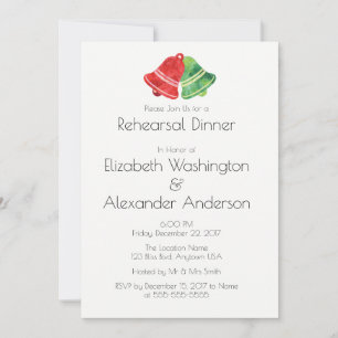 Watercolor Bell Christmas Wedding Rehearsal Dinner Invitation