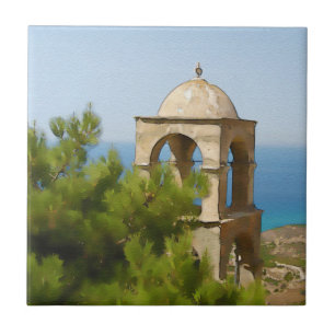 Watercolor bell tower tile