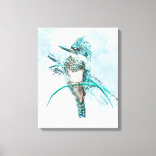 Watercolor  Belted Kingfisher Bird  Animal Canvas  Print