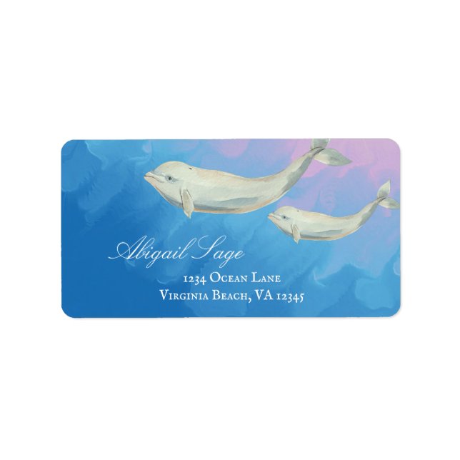 Watercolor Beluga Whale Mum and Calf Address Label (Front)