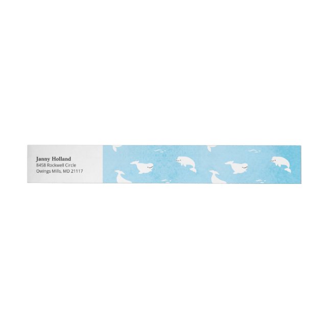 Watercolor Beluga Whale Pattern in Blue Wraparound Address Label (Individual)