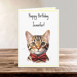Watercolor Bengal Cat Birthday Card