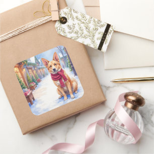 Watercolor Berger Picard Village Square Christmas  Sticker