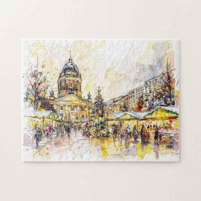 Watercolor Berlin Christmas Market Gendarmenmarkt Jigsaw Puzzle (Horizontal)