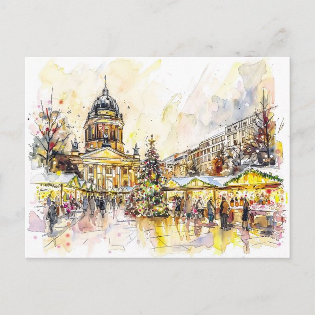 Watercolor Berlin Christmas Market Gendarmenmarkt Postcard (Front)