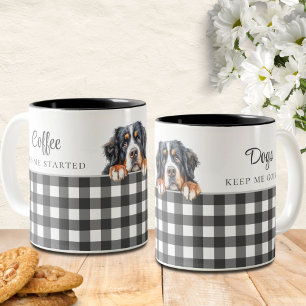 Watercolor Bernese Mountain Dog Black White Plaid Two-Tone Coffee Mug