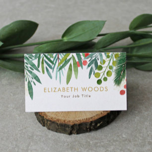 Watercolor Berries and Branches Greenery Business Card