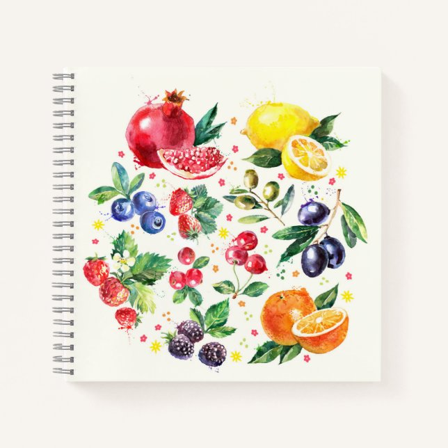Watercolor Berries and Fruit  Notebook (Front)