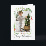 Watercolor Berries and Greenery Merry Christmas Holiday Card<br><div class="desc">Send wishes and greetings with this customisable Christmas photo card. It features watercolor leaves,  hollies and berries with an elegant script. Personalise by adding a vertical photo and texts. The perfect Christmas card for your family and friends. Matching items are available.</div>
