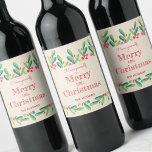 Watercolor Berries and Leaves Christmas Holiday Wine Label<br><div class="desc">Stylish, modern watercolor of red berries and green leaves on an ivory stripe background with your greeting and info in chic lettering on these wine bottle labels - fun for personalised wine gifts for the holidays. Click the PERSONALIZE button, then Customise further link to arrange, add or delete text; change...</div>