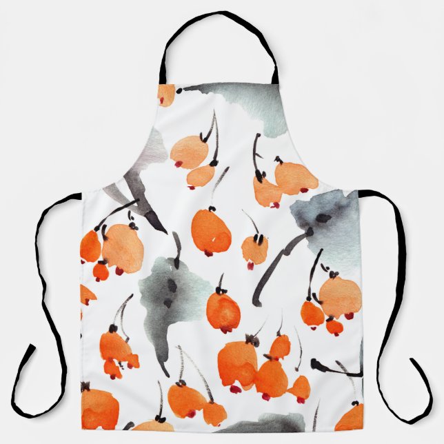 Watercolor berries and leaves illustration pattern apron (Front)