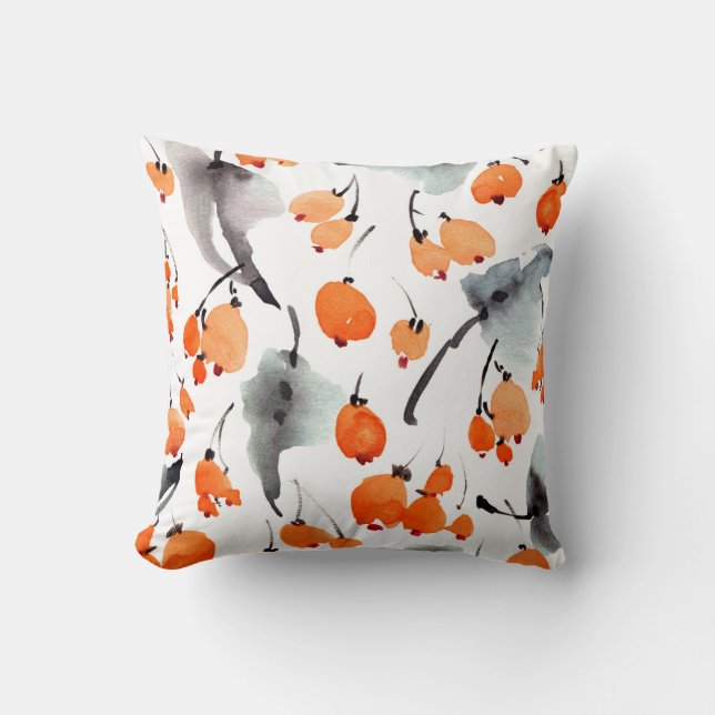 Watercolor berries and leaves illustration pattern cushion (Front)