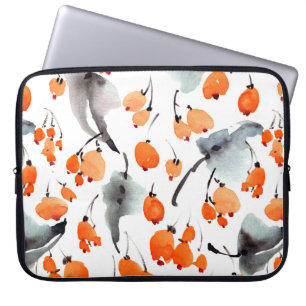 Watercolor berries and leaves illustration pattern laptop sleeve