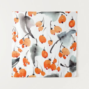 Watercolor berries and leaves illustration pattern tapestry
