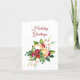 Watercolor Berries and Roses Christmas Card