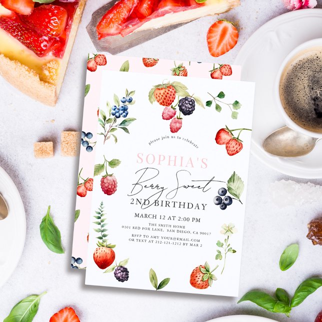 Watercolor Berries Berry First Girl Birthday Invitation (Creator Uploaded)