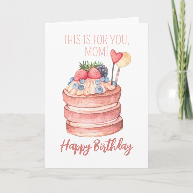 Watercolor Berries Birthday Cake For Mum Card (Front)